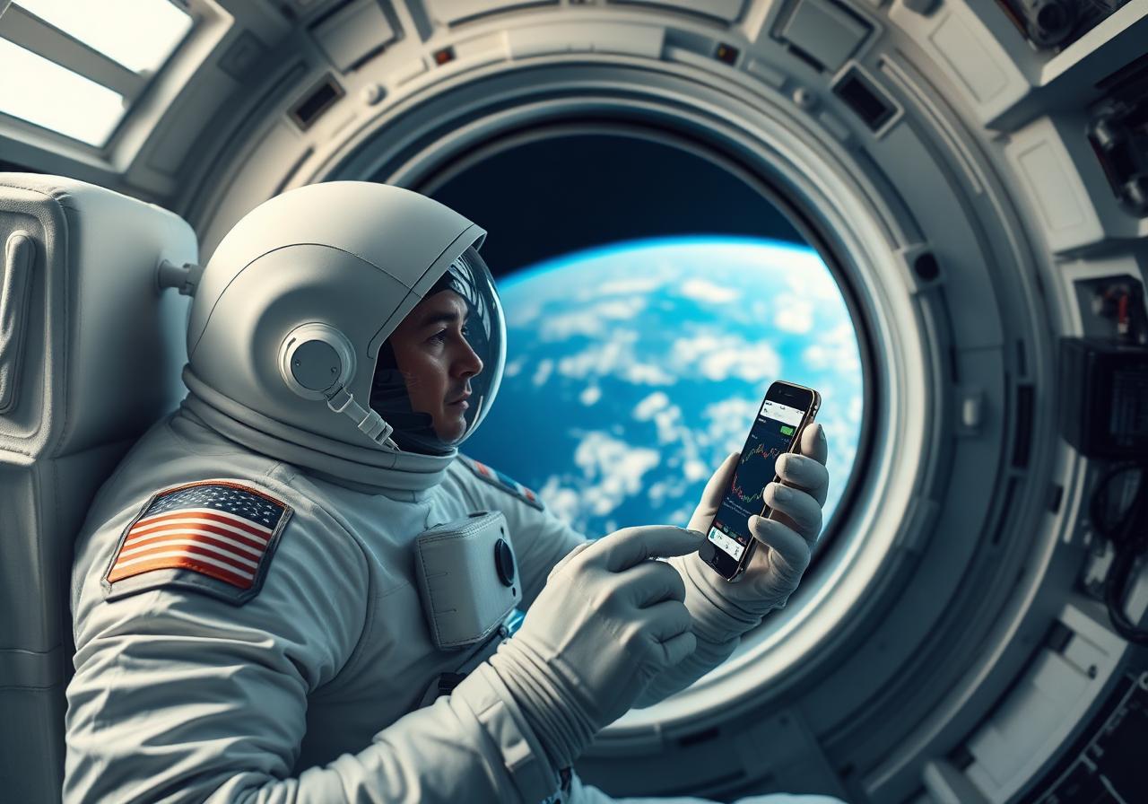 Astronaut viewing a trading app